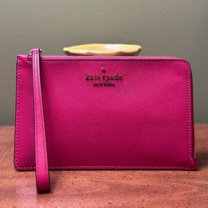 Kate Spade NEW! Staci L-zip wristlet clutch medium hot pink saffiano leather